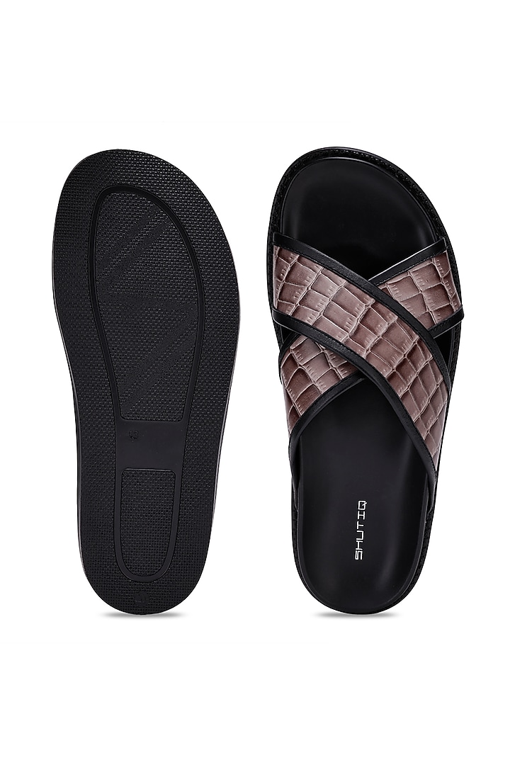 Black & Fawn Leather Slippers by SHUTIQ at Pernia's Pop Up Shop