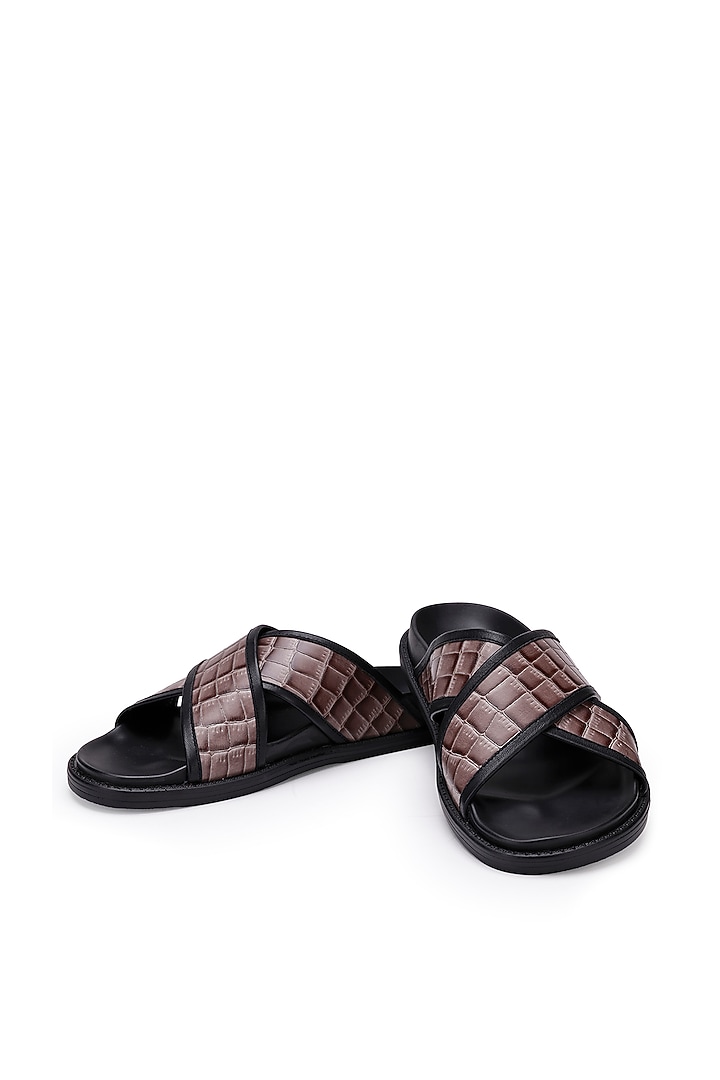 Black & Fawn Leather Slippers by SHUTIQ at Pernia's Pop Up Shop