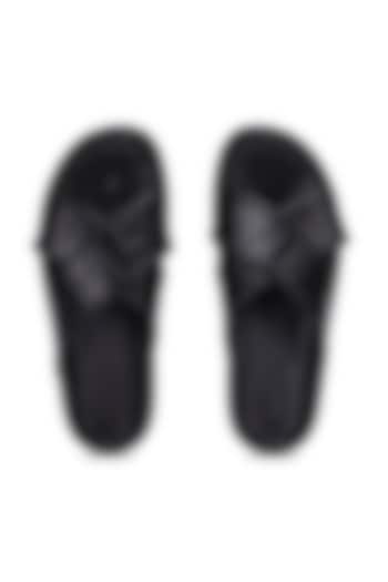 Black Leather Slippers by SHUTIQ at Pernia's Pop Up Shop