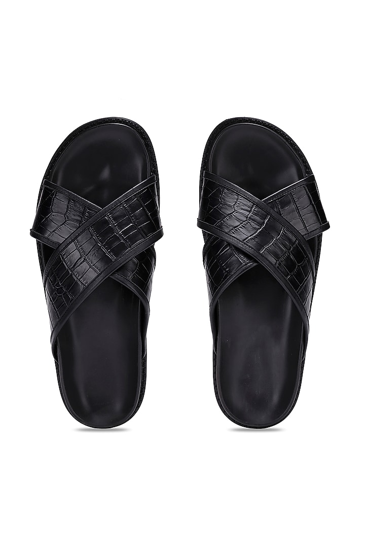 Black Leather Slippers by SHUTIQ at Pernia's Pop Up Shop