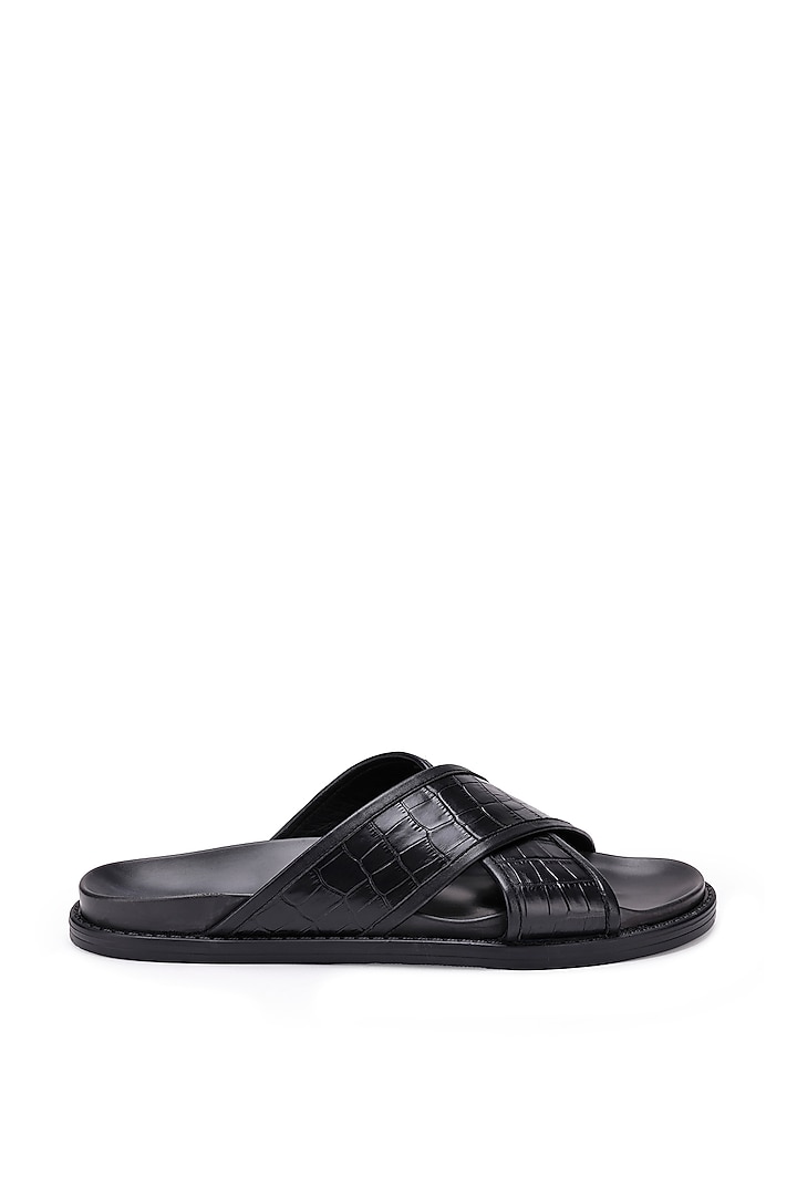Black Leather Slippers by SHUTIQ at Pernia's Pop Up Shop