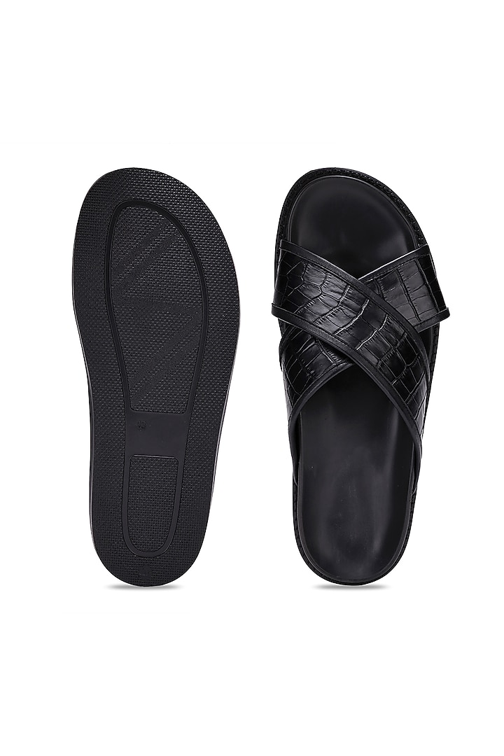 Black Leather Slippers by SHUTIQ at Pernia's Pop Up Shop