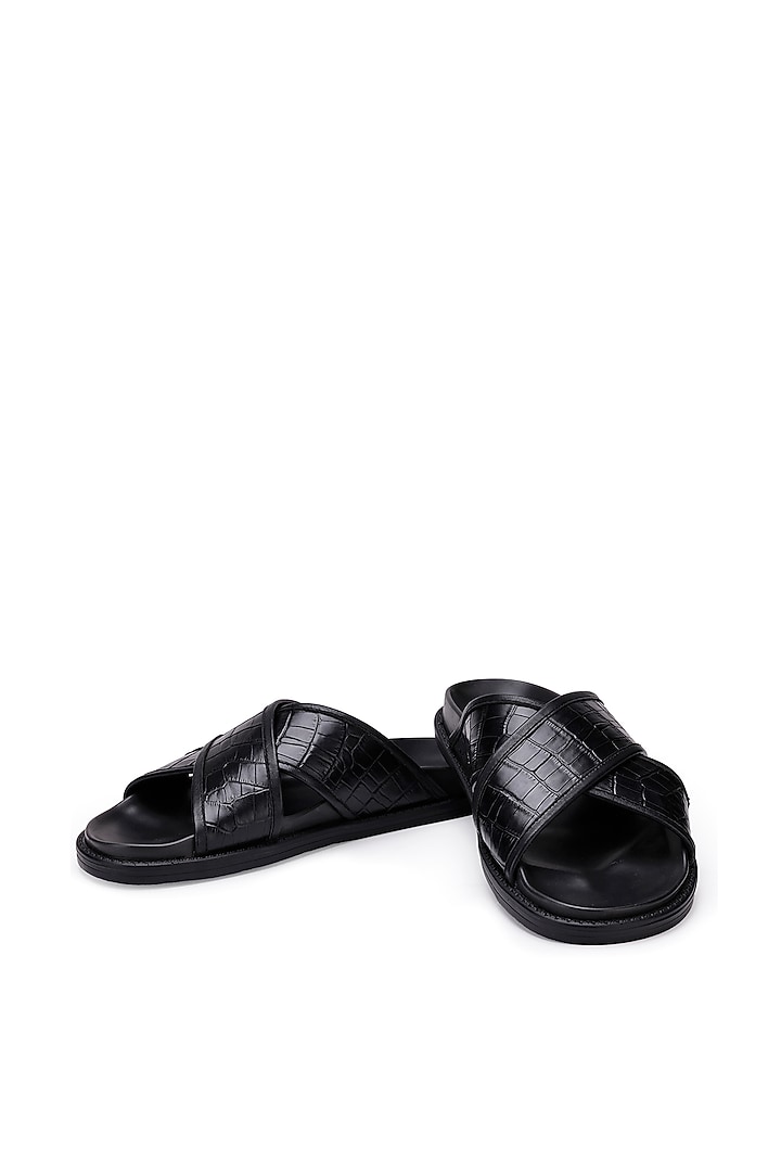 Black Leather Slippers by SHUTIQ at Pernia's Pop Up Shop