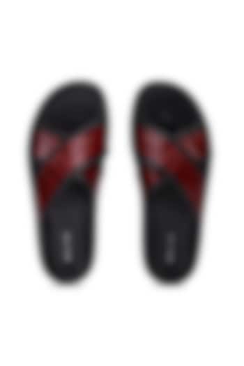 Black & Red Leather Slippers by SHUTIQ at Pernia's Pop Up Shop