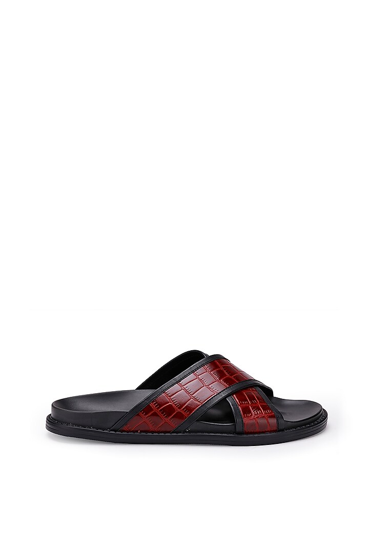 Black & Red Leather Slippers by SHUTIQ at Pernia's Pop Up Shop