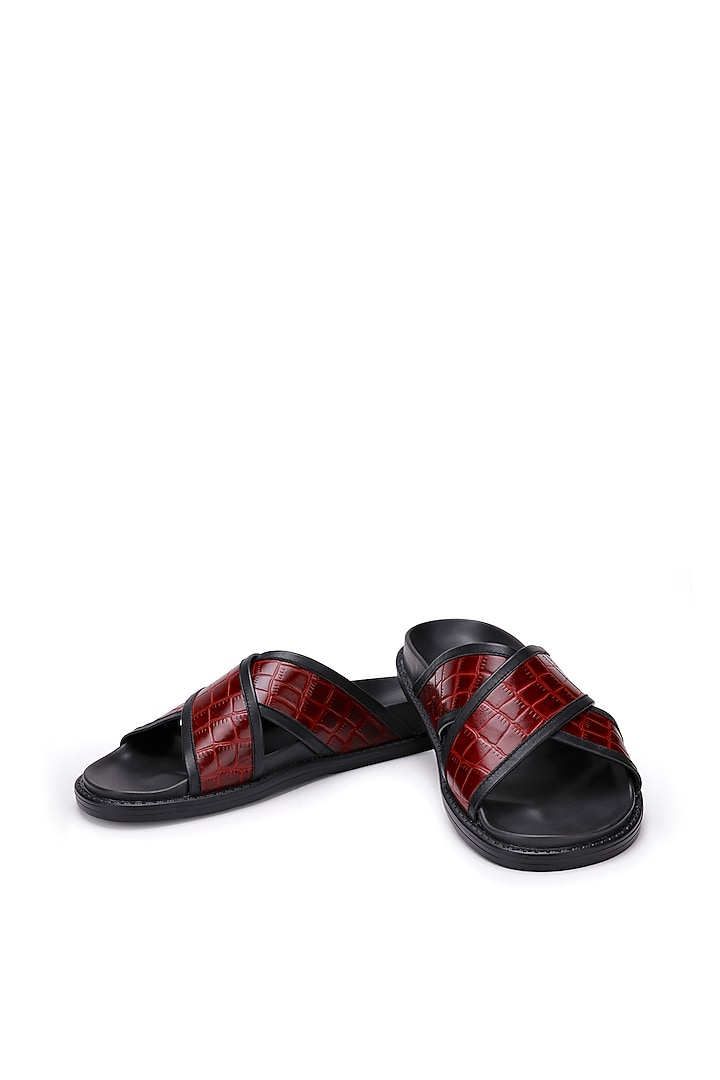 Black & Red Leather Slippers by SHUTIQ at Pernia's Pop Up Shop