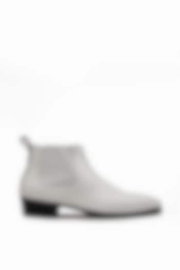 White Leather Boots by SHUTIQ