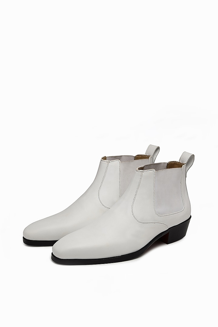 White Leather Boots by SHUTIQ at Pernia's Pop Up Shop
