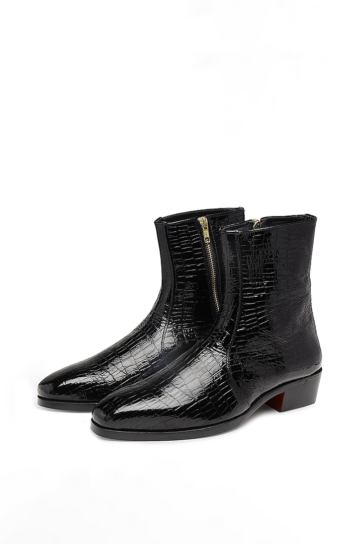 Black Leather Riding Boots by SHUTIQ at Pernia's Pop Up Shop