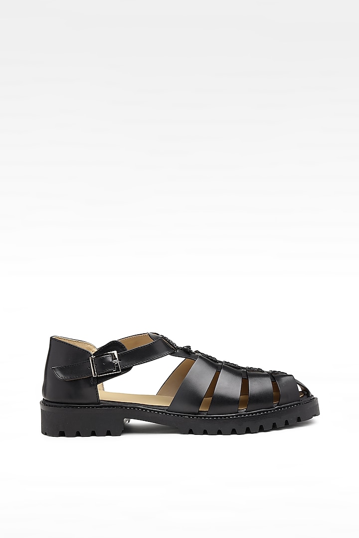Black Leather Sandals by SHUTIQ at Pernia's Pop Up Shop