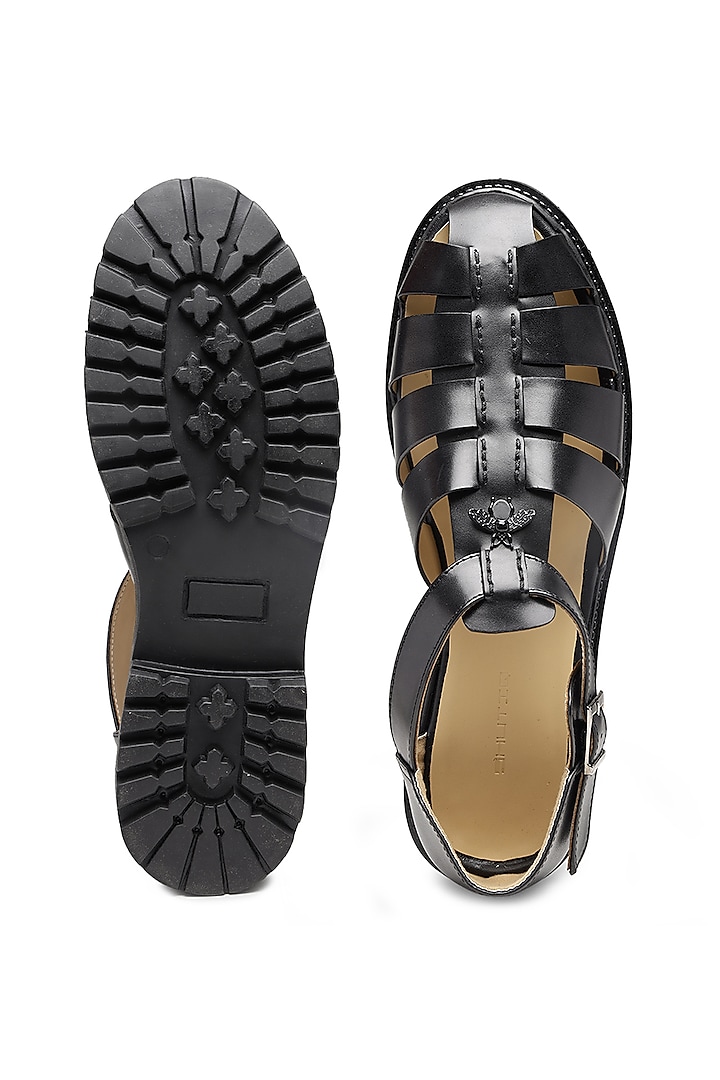 Black Leather Sandals by SHUTIQ at Pernia's Pop Up Shop 2025