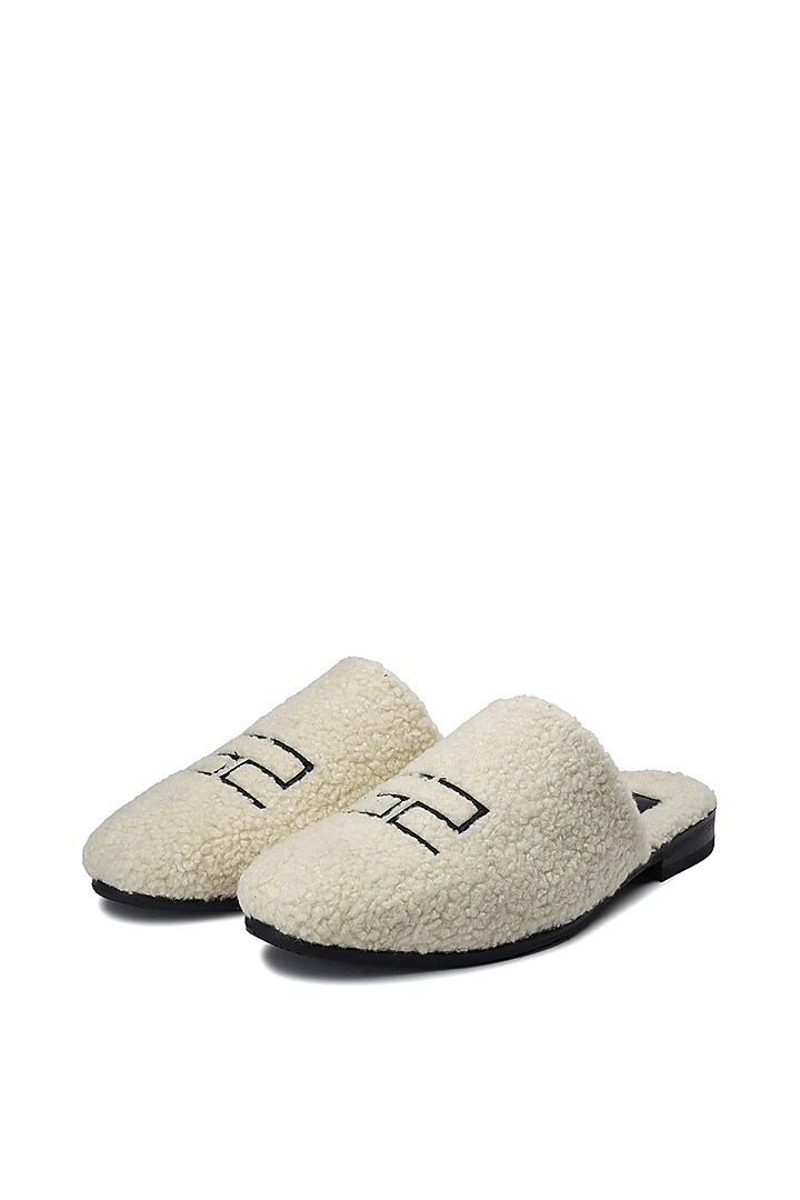 White Fur Mules by SHUTIQ at Pernia's Pop Up Shop