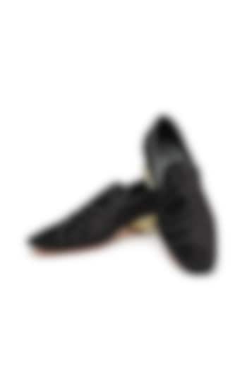 Black Velvet Embossed Textured Slip-On Shoes by SHUTIQ