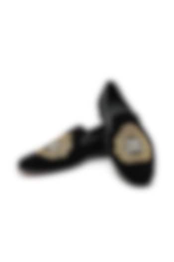 Black Velvet Embroidered Slip-On Shoes by SHUTIQ