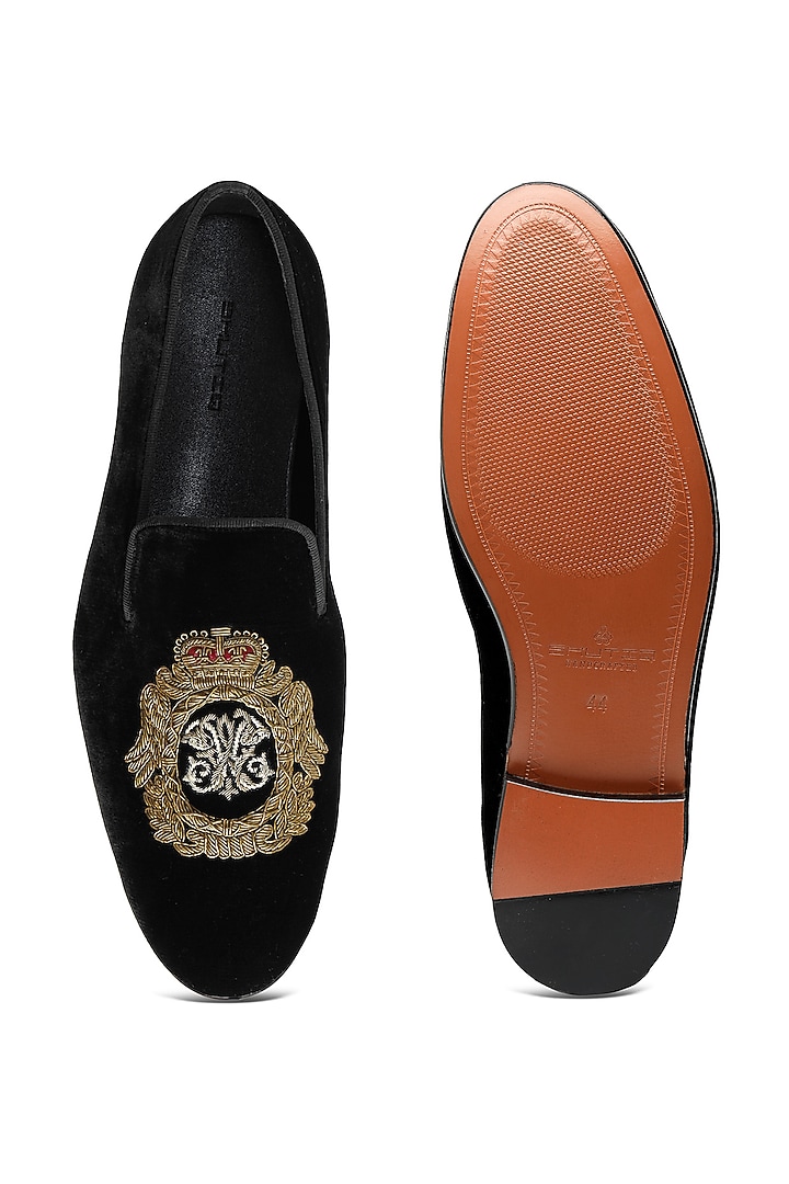 Black Velvet Embroidered Slip-On Shoes by SHUTIQ at Pernia's Pop Up Shop