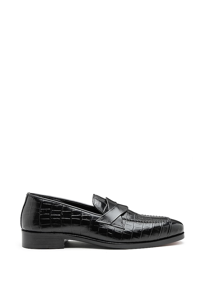 Black Leather T-Shaped Slip-On Shoes by SHUTIQ at Pernia's Pop Up Shop