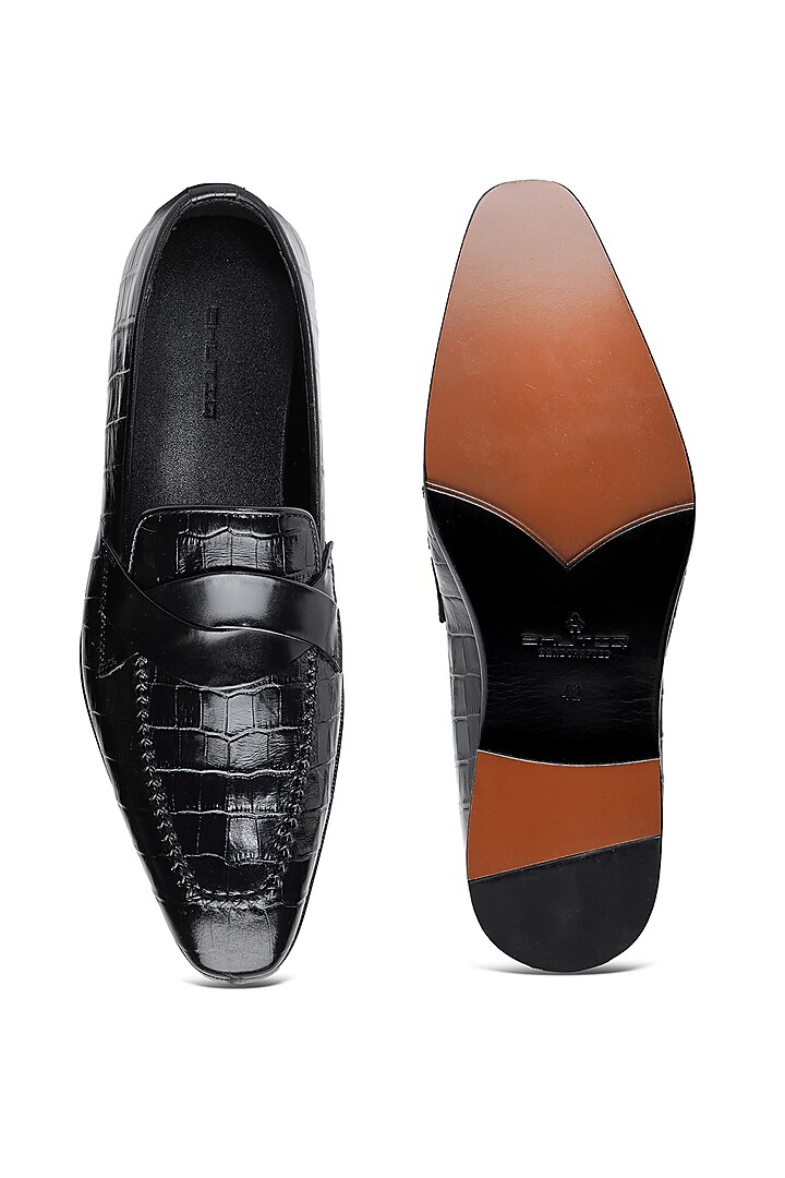 Black Leather T-Shaped Slip-On Shoes by SHUTIQ at Pernia's Pop Up Shop