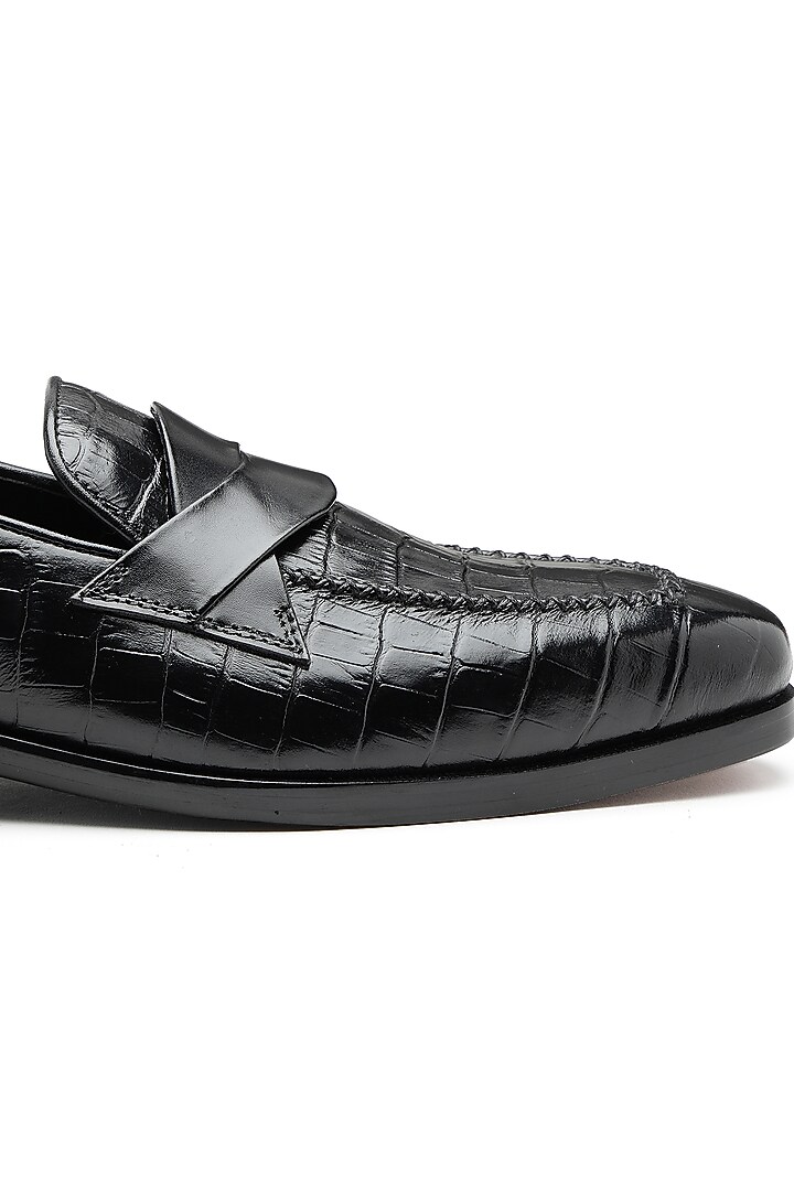 Black Leather T-Shaped Slip-On Shoes by SHUTIQ at Pernia's Pop Up Shop