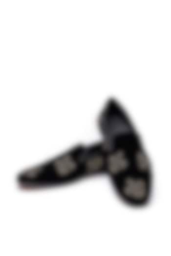 Black Velvet Hand Embroidered Slip-On Shoes by SHUTIQ