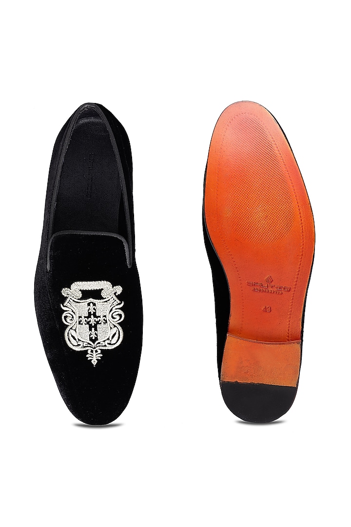 Black Velvet Embroidered Slip-On Shoes by SHUTIQ at Pernia's Pop Up Shop