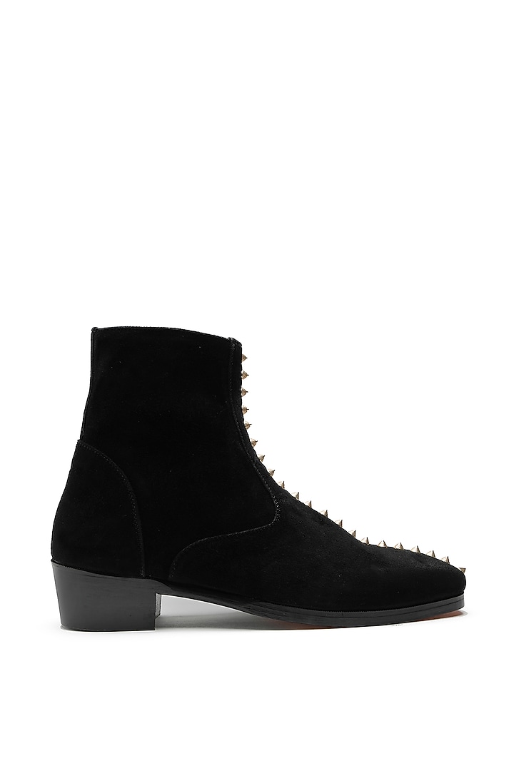Black Suede Embellished Boots by SHUTIQ at Pernia's Pop Up Shop