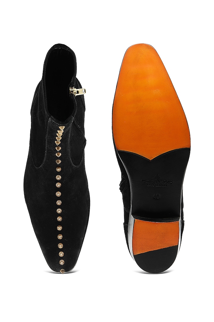 Black Suede Embellished Boots by SHUTIQ at Pernia's Pop Up Shop