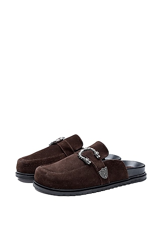 Brown Suede Mules by SHUTIQ