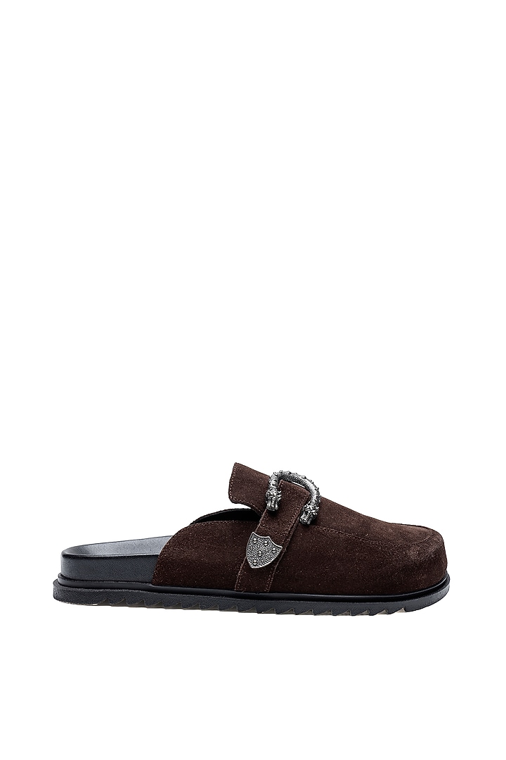 Brown Suede Mules by SHUTIQ at Pernia's Pop Up Shop