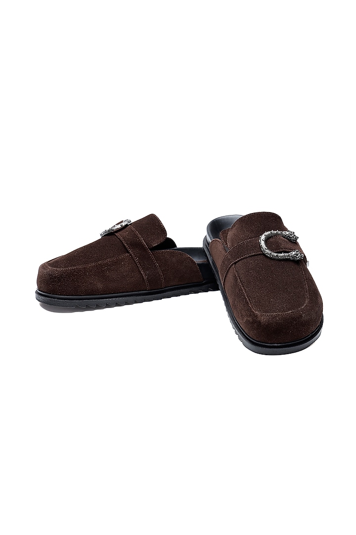 Brown Suede Mules by SHUTIQ at Pernia's Pop Up Shop