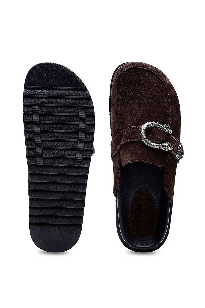 Brown Suede Mules by SHUTIQ at Pernia's Pop Up Shop