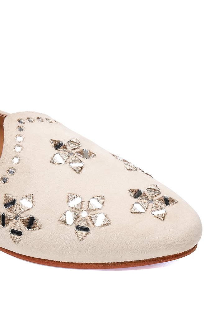 Ivory Suede Mirror Work Juttis by SHUTIQ at Pernia's Pop Up Shop