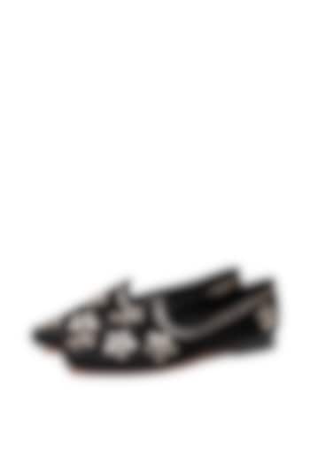 Black Suede Mirror Work Juttis by SHUTIQ at Pernia's Pop Up Shop