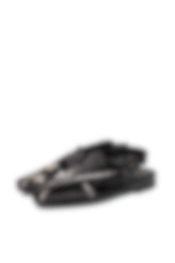 Black Velvet Mirror Embellished Sandals by SHUTIQ at Pernia's Pop Up Shop