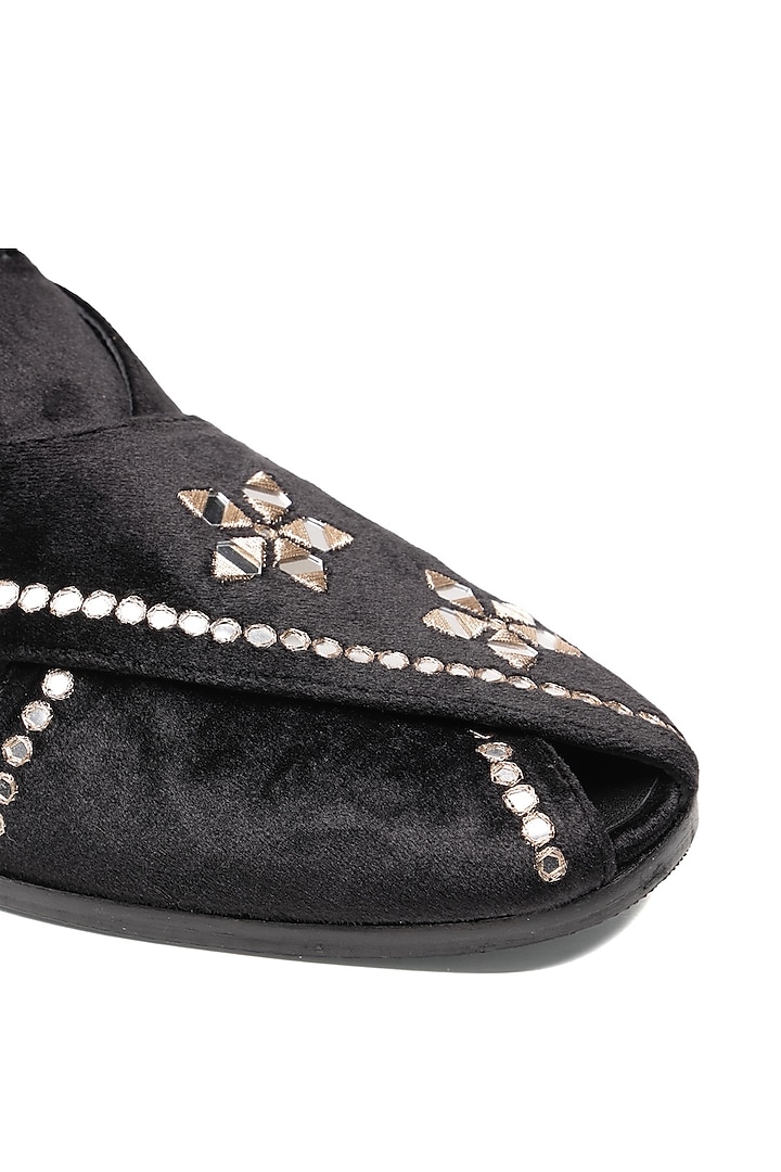 Black Velvet Mirror Embellished Sandals by SHUTIQ at Pernia's Pop Up Shop