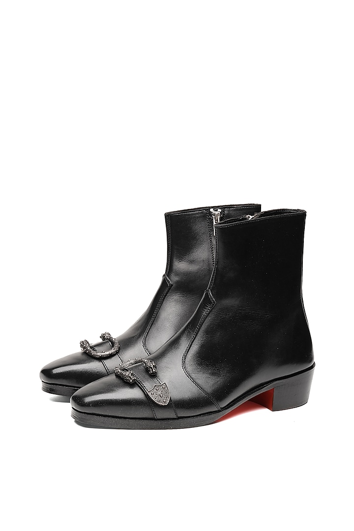 Black Leather Boots by SHUTIQ at Pernia's Pop Up Shop