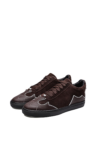 Brown Suede & Leather Sneakers by SHUTIQ