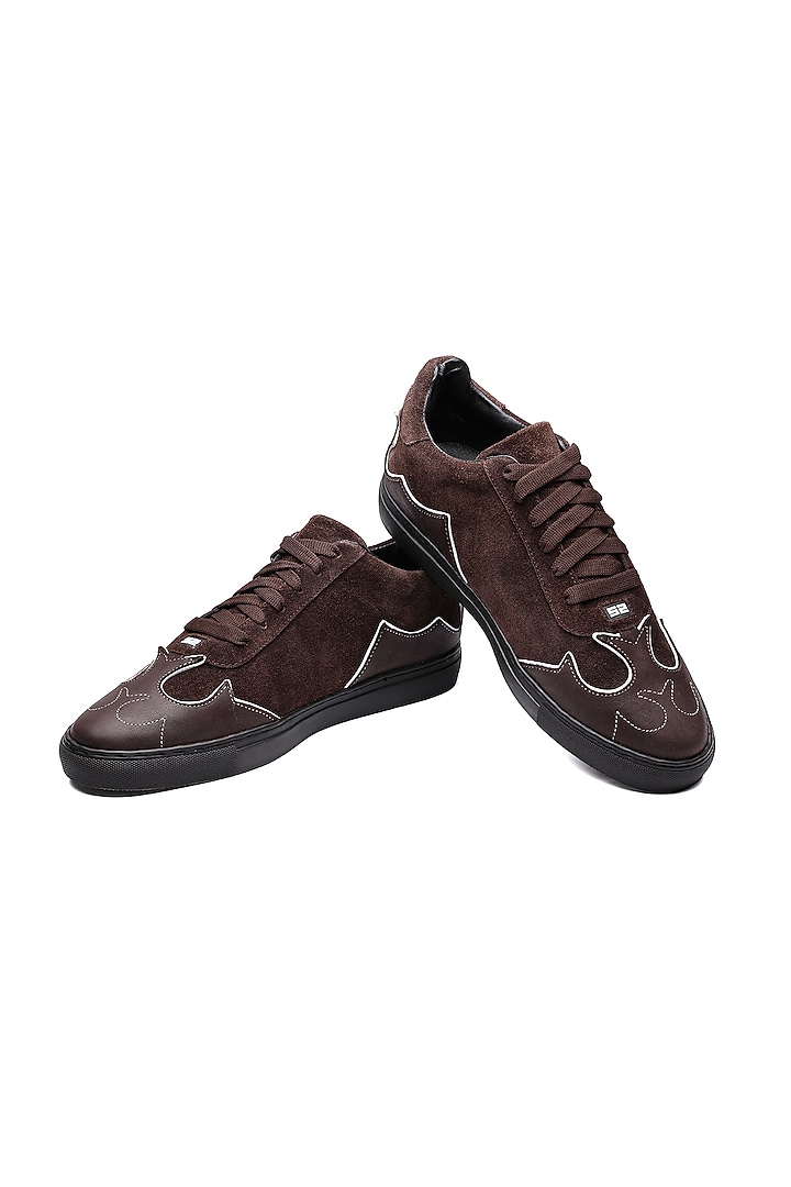 Brown Suede & Leather Sneakers by SHUTIQ at Pernia's Pop Up Shop