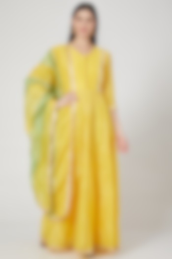 Yellow Embellished Anarkali Set by Shree Tatvam