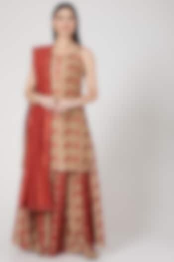Brick Brown Embellished Sharara Set by Shree Tatvam