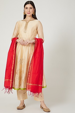 Nude Kurta Set With Handwork by Shree Tatvam