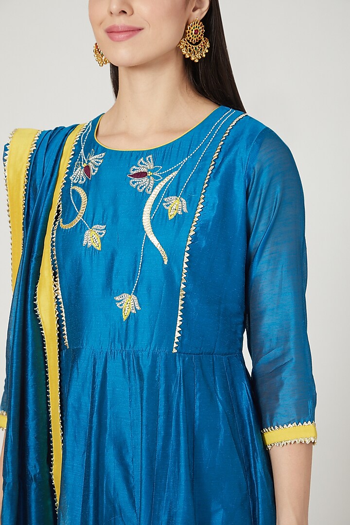 Cobalt Blue Embellished Anarkali Set by Shree Tatvam at Pernia's Pop Up Shop