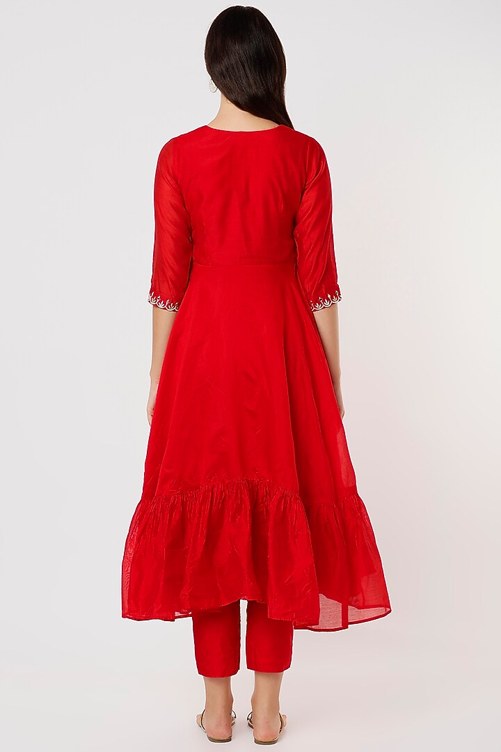 Red Embroidered Anarkali Set by Shree Tatvam at Pernia's Pop Up Shop
