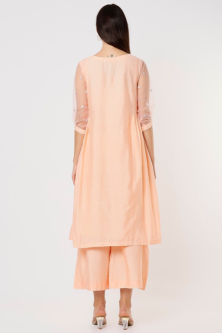 Peach Chanderi Kurta Set by Shree Tatvam at Pernia's Pop Up Shop