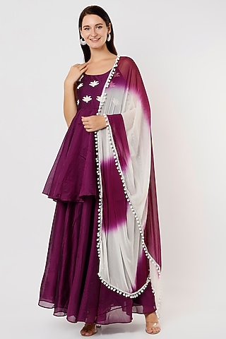 Purple Chanderi Kurta Set by Shree Tatvam