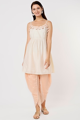 Peach Chanderi Cotton Dhoti Set by Shree Tatvam