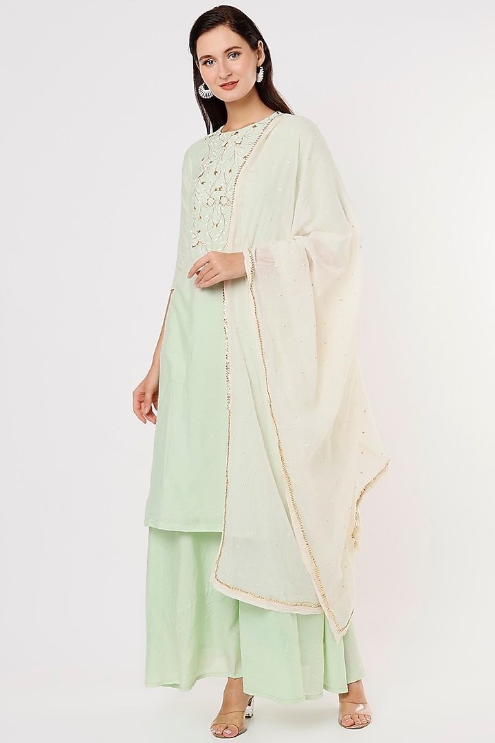 Pista Green Chanderi Kurta Set by Shree Tatvam