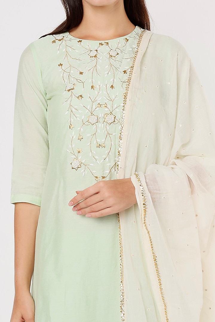 Pista Green Chanderi Kurta Set by Shree Tatvam at Pernia's Pop Up Shop