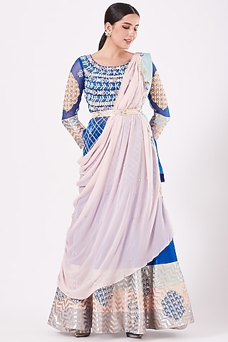 Electric Blue Embroidered Lehenga Set by Shweta Aggarwal