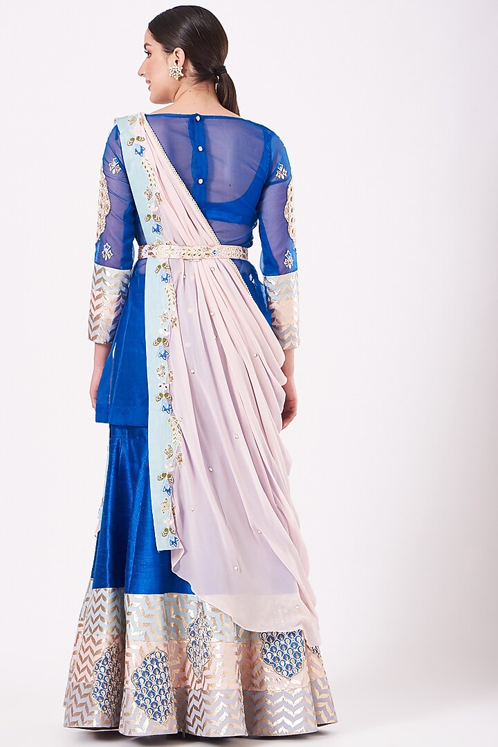 Electric Blue Embroidered Wedding Lehenga Set by Shweta Aggarwal at Pernia's Pop Up Shop