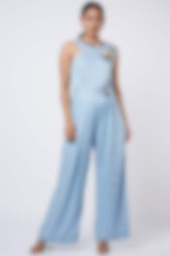 Powder Blue Embroidered Jumpsuit by Shweta Aggarwal
